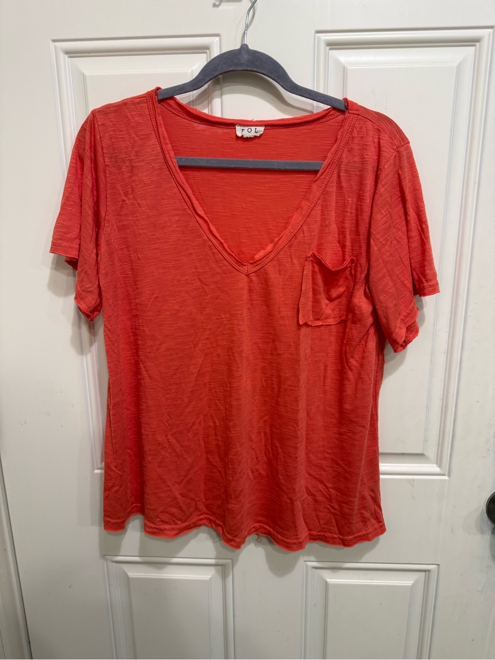 POL Bright Coral Raw Hemmed T-Shirt